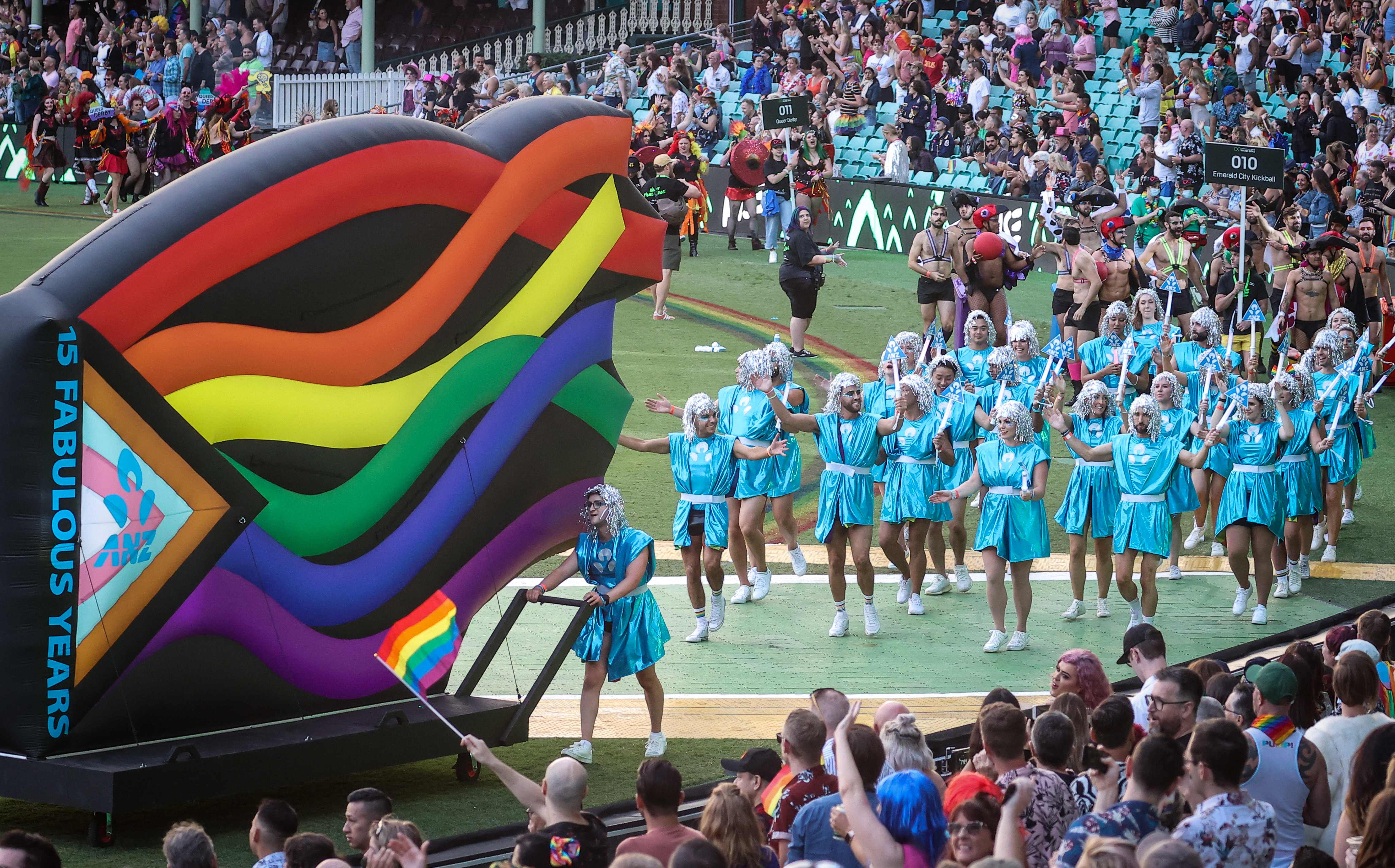 Parade goers take part in the 43rd Sydney Gay and Lesbian Mardi Gras Parade at the SCG