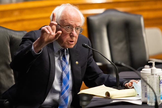 <p>Bernie Sanders (I-VT) speaks during the confirmation hearing for Secretary of Energy nominee Jennifer Granholm before the Senate Committee on Energy and Natural Resources on Capitol Hill on 27 January 2021 in Washington, DC</p>