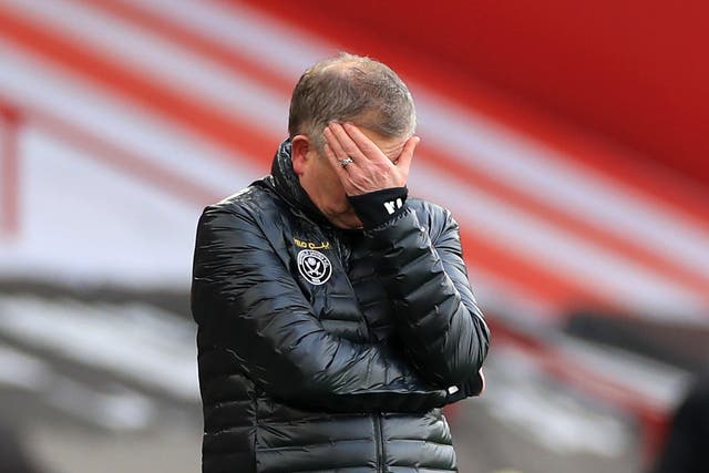 Sheffield United coach Chris Wilder reacts during his side’s defeat by Southampton