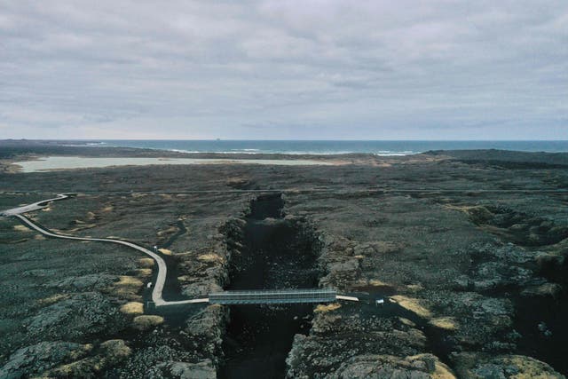 <p>Aerial view of the Reykjanes peninsula, Iceland, some 50 kilometres west of the capital Reykjavik – one of the three most seismically active areas on the planet</p>