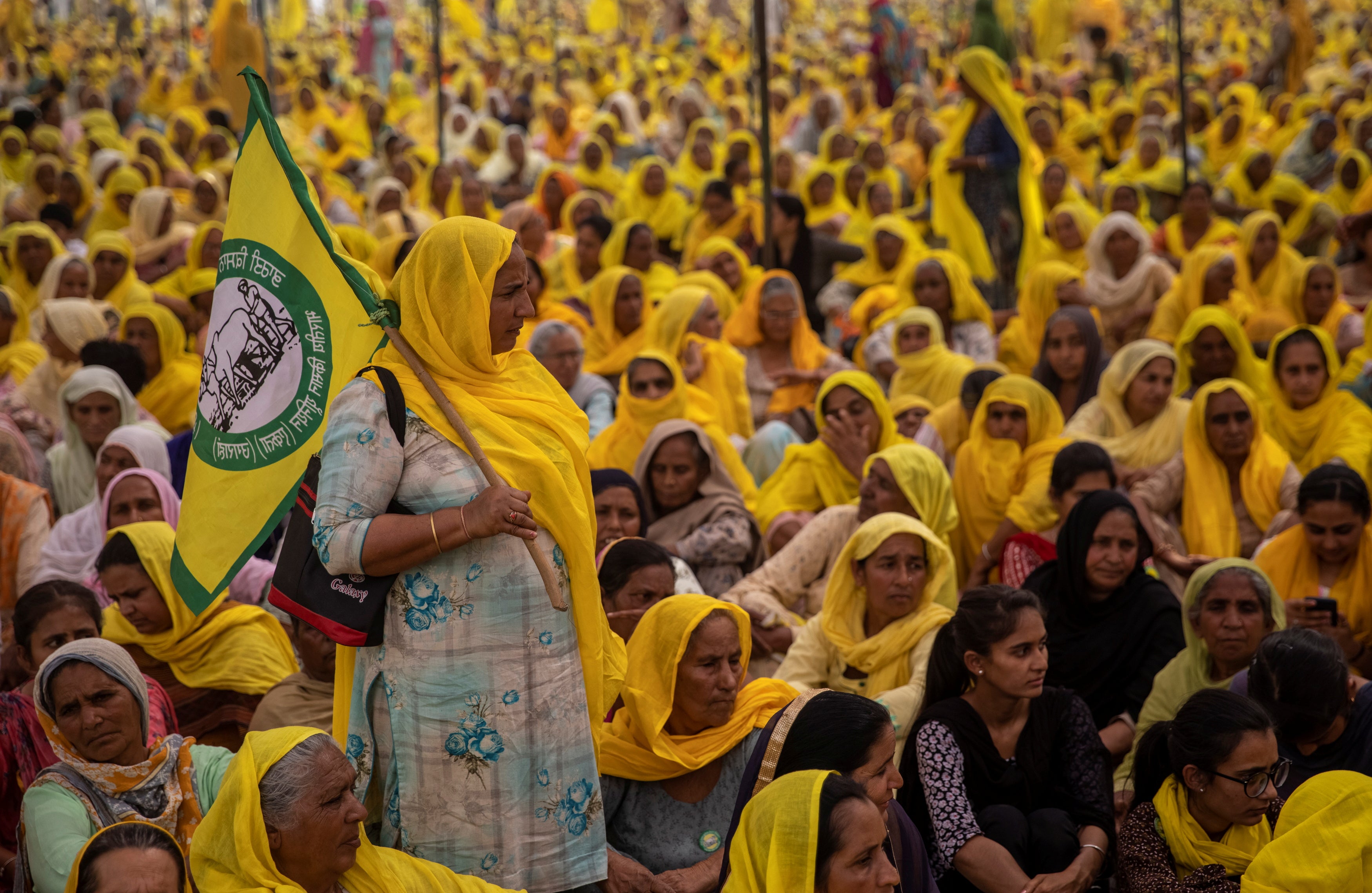 Women farmers attend a protest against farm laws on the occasion of International Women’s Day at Bahadurgar, India
