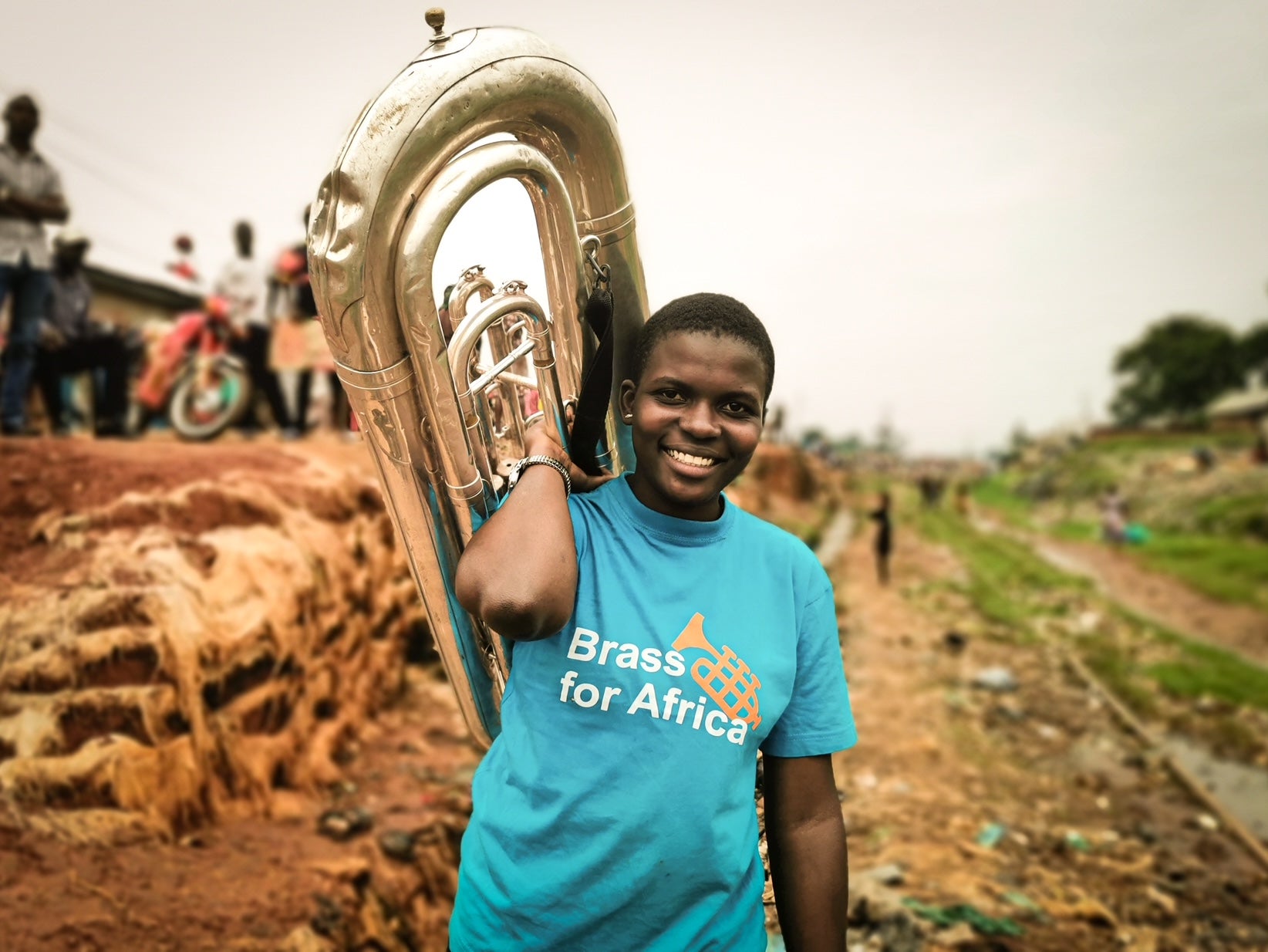 Sumayya with her tuba in Uganda