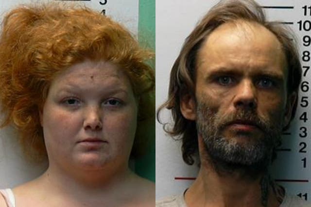<p>Police said that Brittany Gosney, 29, (L) and her boyfriend, James Hamilton, 42, (R) dumped the child’s body into the river near Lawrenceburg, Indiana</p>