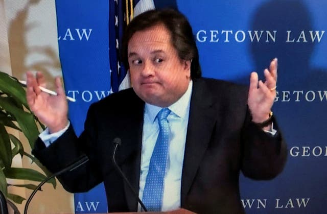 <p>Attorney George Conway, husband of former White House counsellor Kellyanne Conway, speaks at Georgetown Law School in Washington, DC, on 8 March 2019. Georgetown Law/handout via Reuters</p>