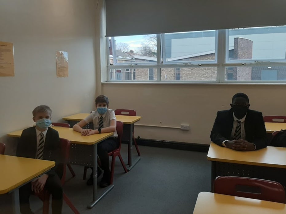 Alfie Skyner-Andrews, Alex Whittingham and Imran Jjuko, Year 8 pupils at a Liverpool school, returned to class on Monday for the first time in two months