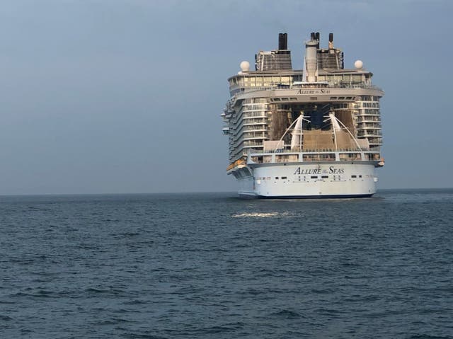 At rest: Royal Caribbean’s Allure of the Seas off Bournemouth in Dorset