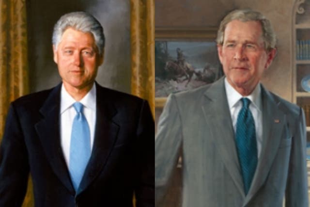 <p>El presidente Joe Biden ha reinstalado los retratos presidenciales oficiales de los ex presidentes George W. Bush y Bill Clinton en su lugar prominente en la Casa Blanca</p>
