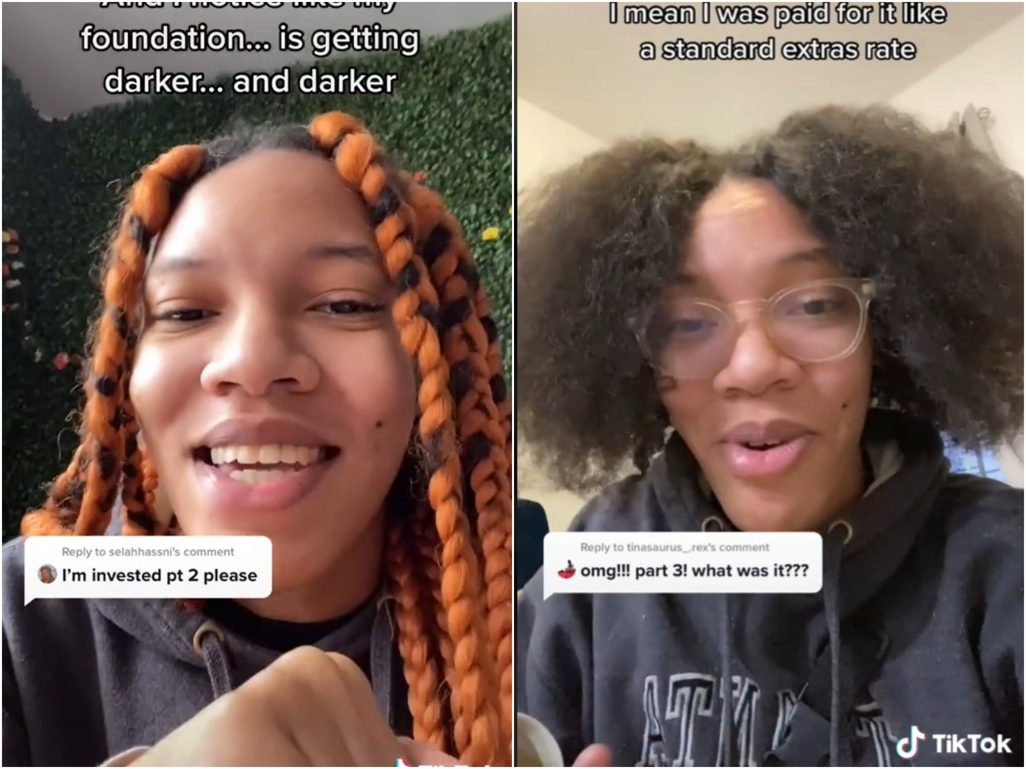 Stills from Kelli Amirah’s TikTok videos in which she recounts her experience on HBO’s Lovecraft Country