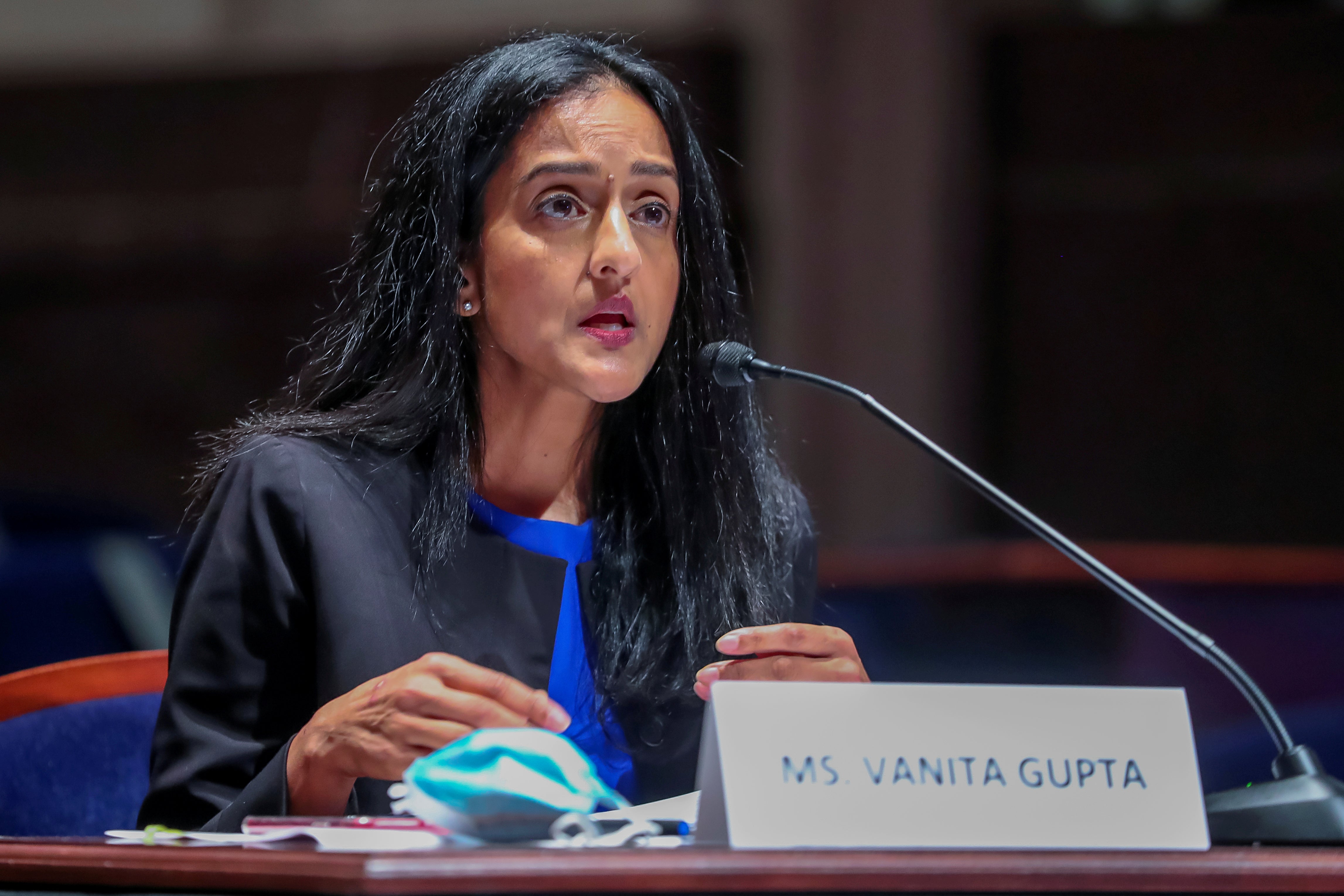 President of the Leadership Conference on Civil and Human Rights Vanita Gupta speaks during the House Judiciary Committee hearing on Policing Practices and Law Enforcement Accountability at the U.S. Capitol in Washington, DC, U.S. June 10, 2020. Michael Reynolds/Pool via REUTERS/File Photo