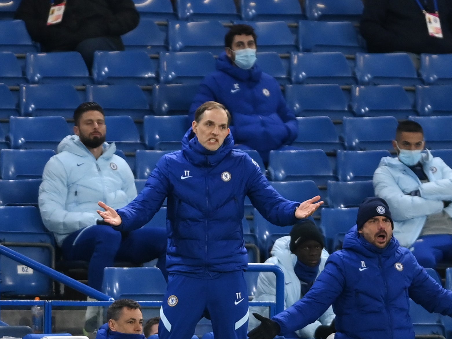 Chelsea coach Thomas Tuchel on the sidelines during his team’s win over Everton