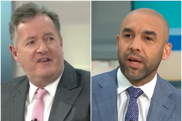 <p>Piers Morgan and Alex Beresford in their Good Morning Britain confrontation</p>