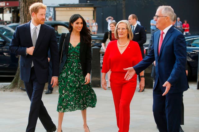 Prince Harry and Meghan Markle with Australian former prime minister Malcolm Turnbull (far right) and his wife Lucy Turnbull (second from right) in 2018