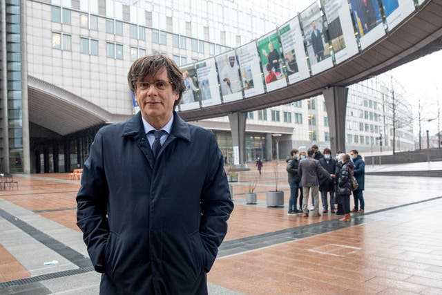 <p>Carles Puigdemont outside the EU parliament building in Brussels</p>