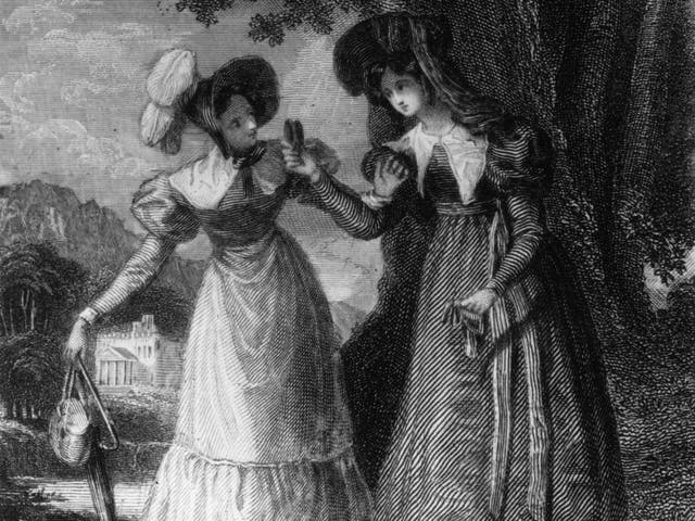 <p>Elinor Dashwood talking to Lucy Steele in a scene from Jane Austen’s ‘Sense And Sensibility’</p>