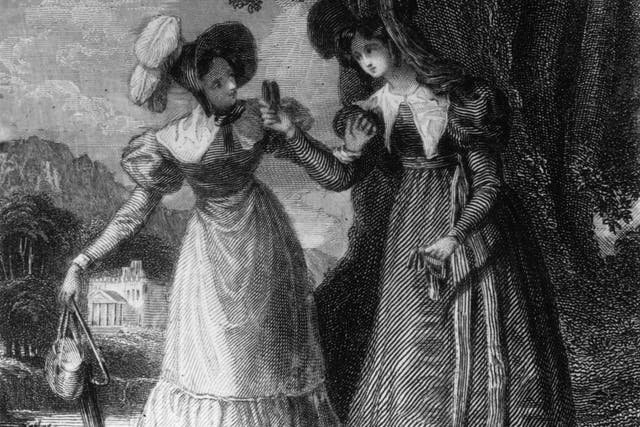 <p>Elinor Dashwood talking to Lucy Steele in a scene from Jane Austen’s ‘Sense And Sensibility’</p>