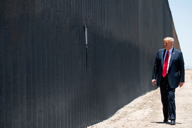 <p>Donald Trump participates in a ceremony commemorating the 200th mile of border wall at the international border with Mexico in San Luis, Arizona, June 23, 2020. </p>