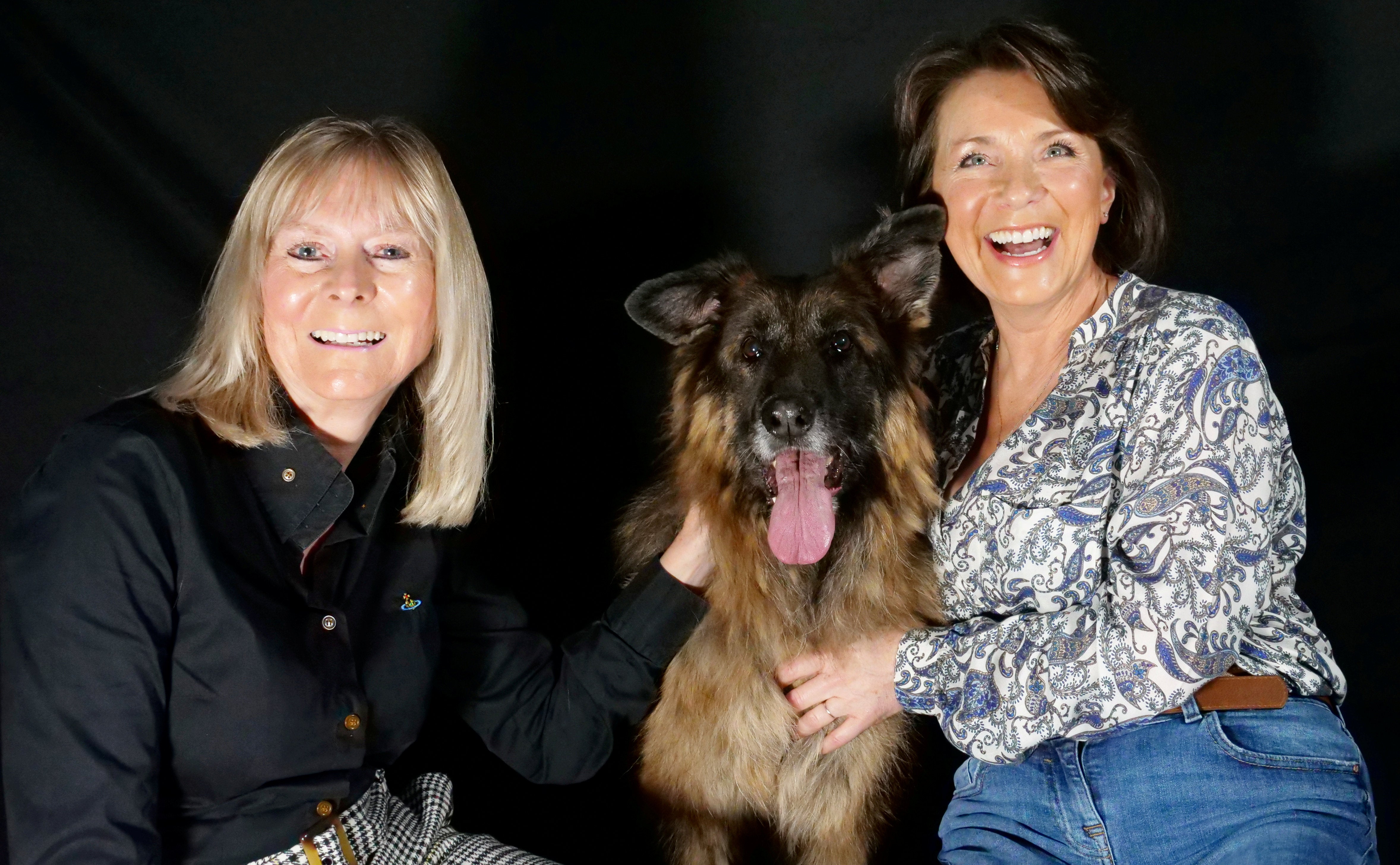 Jane Harper and Joanne Bellamy reunited with Bella at RSPCA Radcliffe Animal Centre in Nottingham