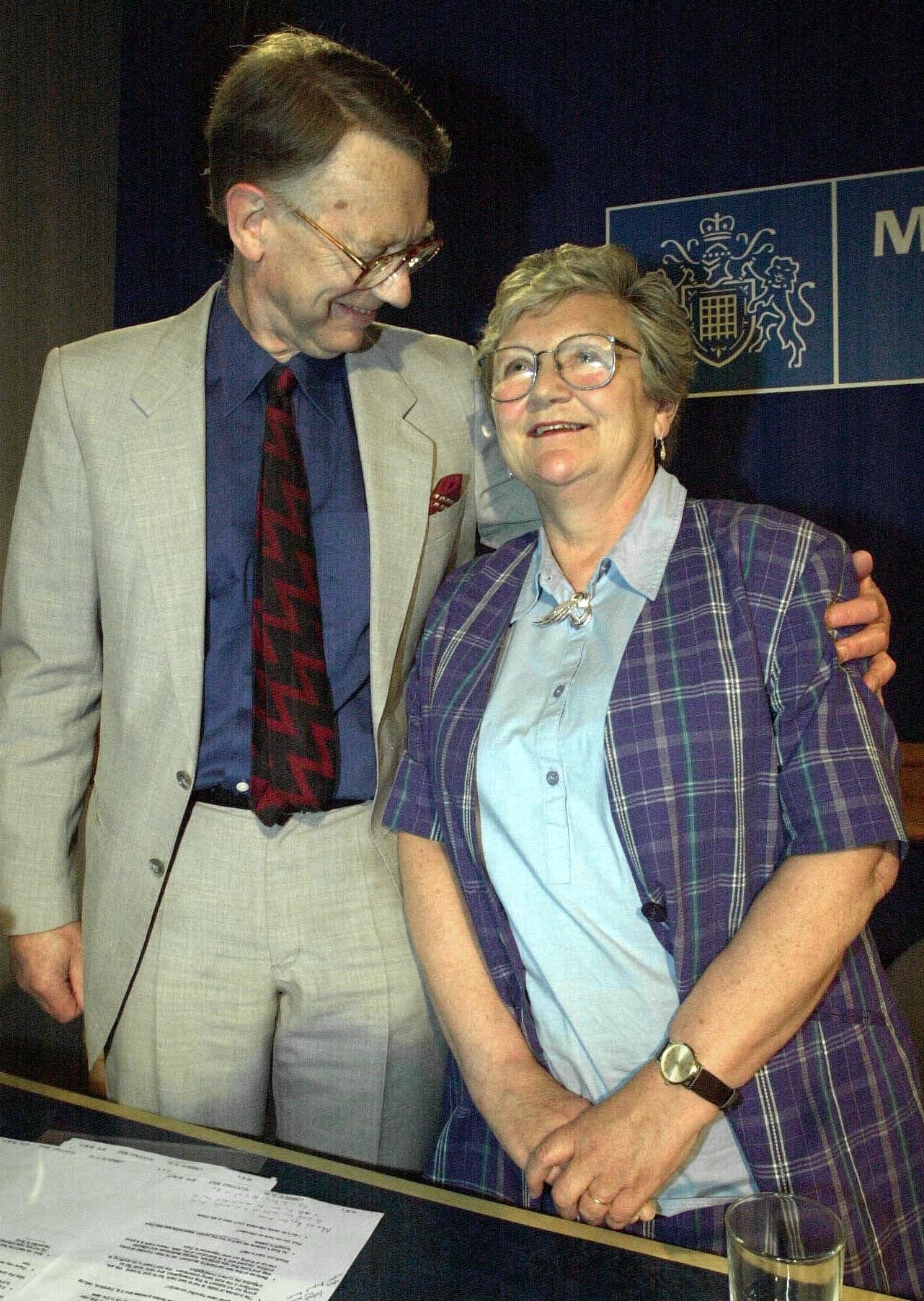 Paul and Diana Lamplugh show their relief at Scotland Yard after the reopening of the investigation in 2000 into the murder of their daughter