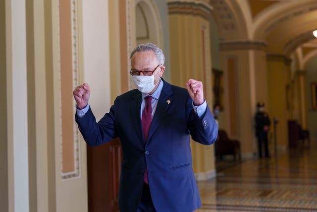 <p>Chuck Schumer celebrates the Democrats’ biggest legislative win in years</p>