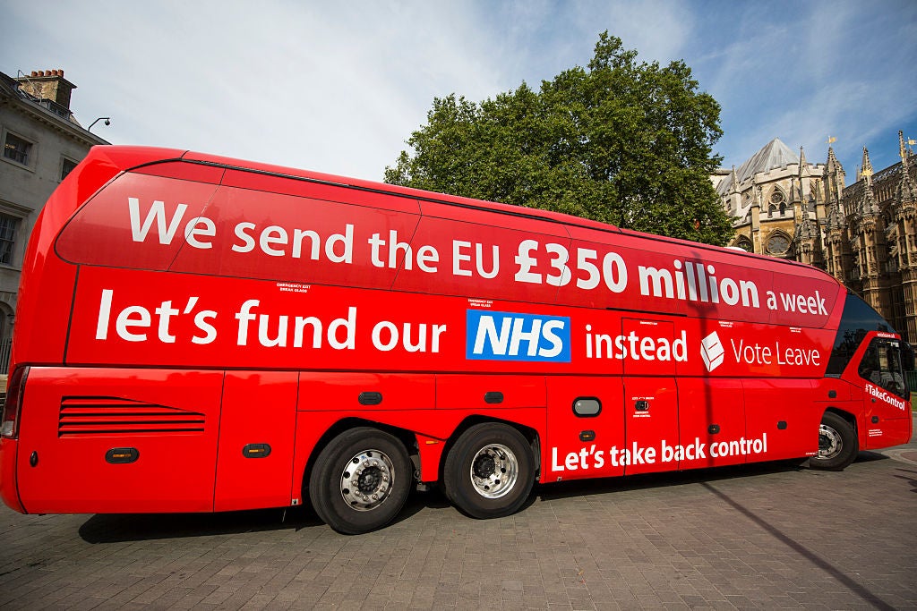 The Vote Leave battle bus outside parliament in 2016