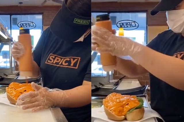 TikTok sees Subway customer ask for nearly an entire bottle of sauce to be poured on sandwich 