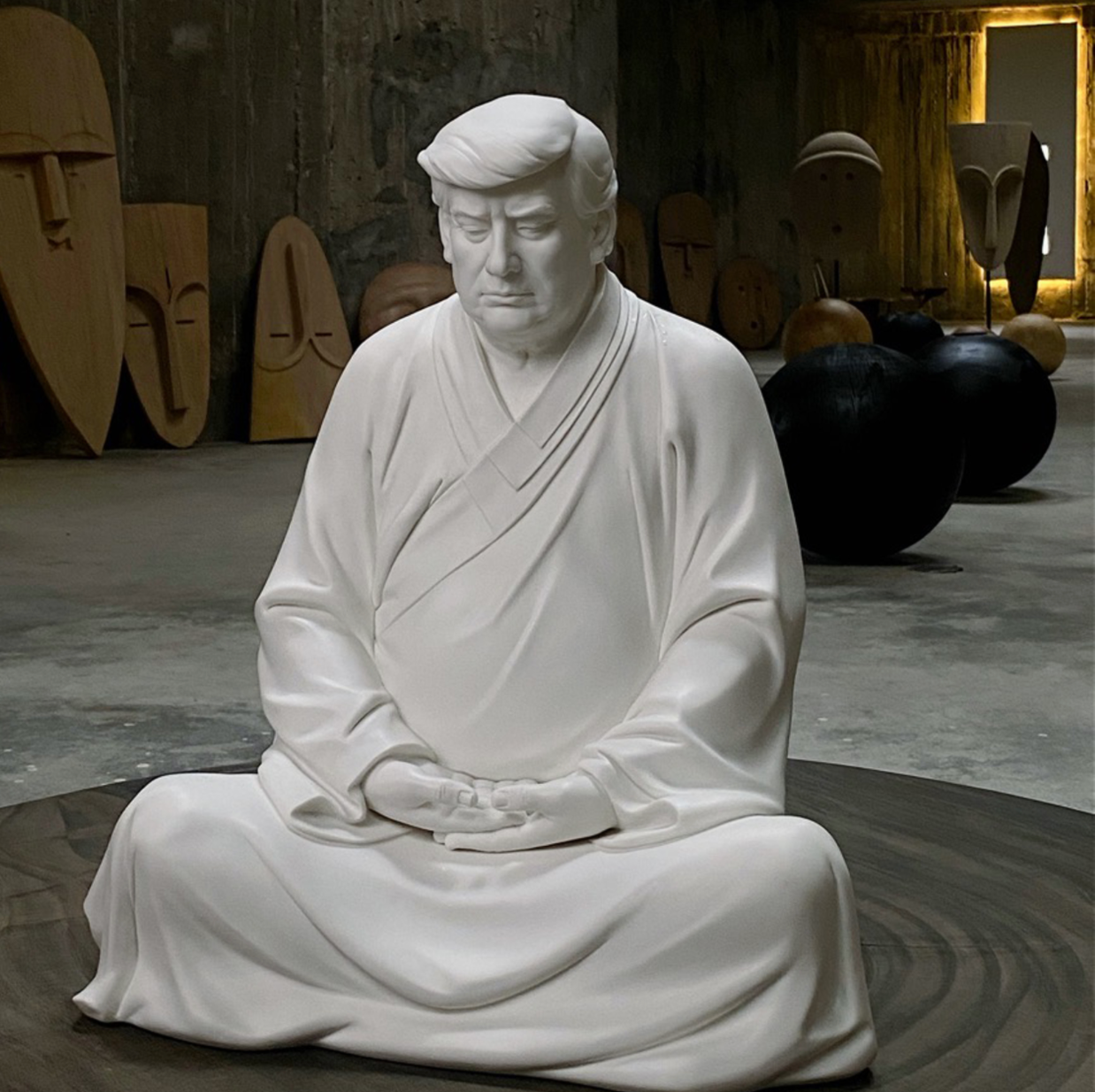 A white porcelain statue of Donald Trump posed like the Buddha is available on the Chinese shopping website Taobao