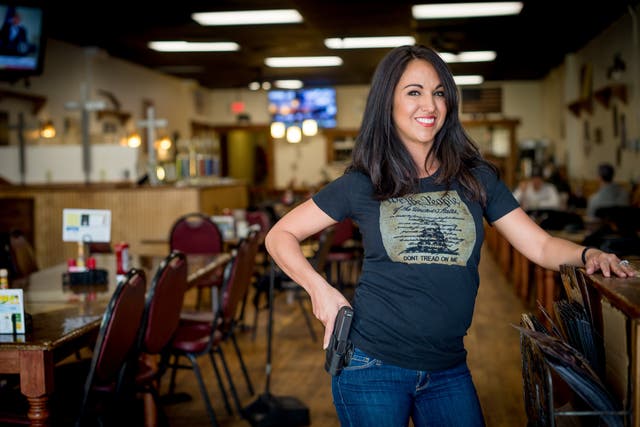 <p>Owner Lauren Boebert poses for a portrait at Shooters Grill in Rifle, Colorado on April 24, 2018. </p>