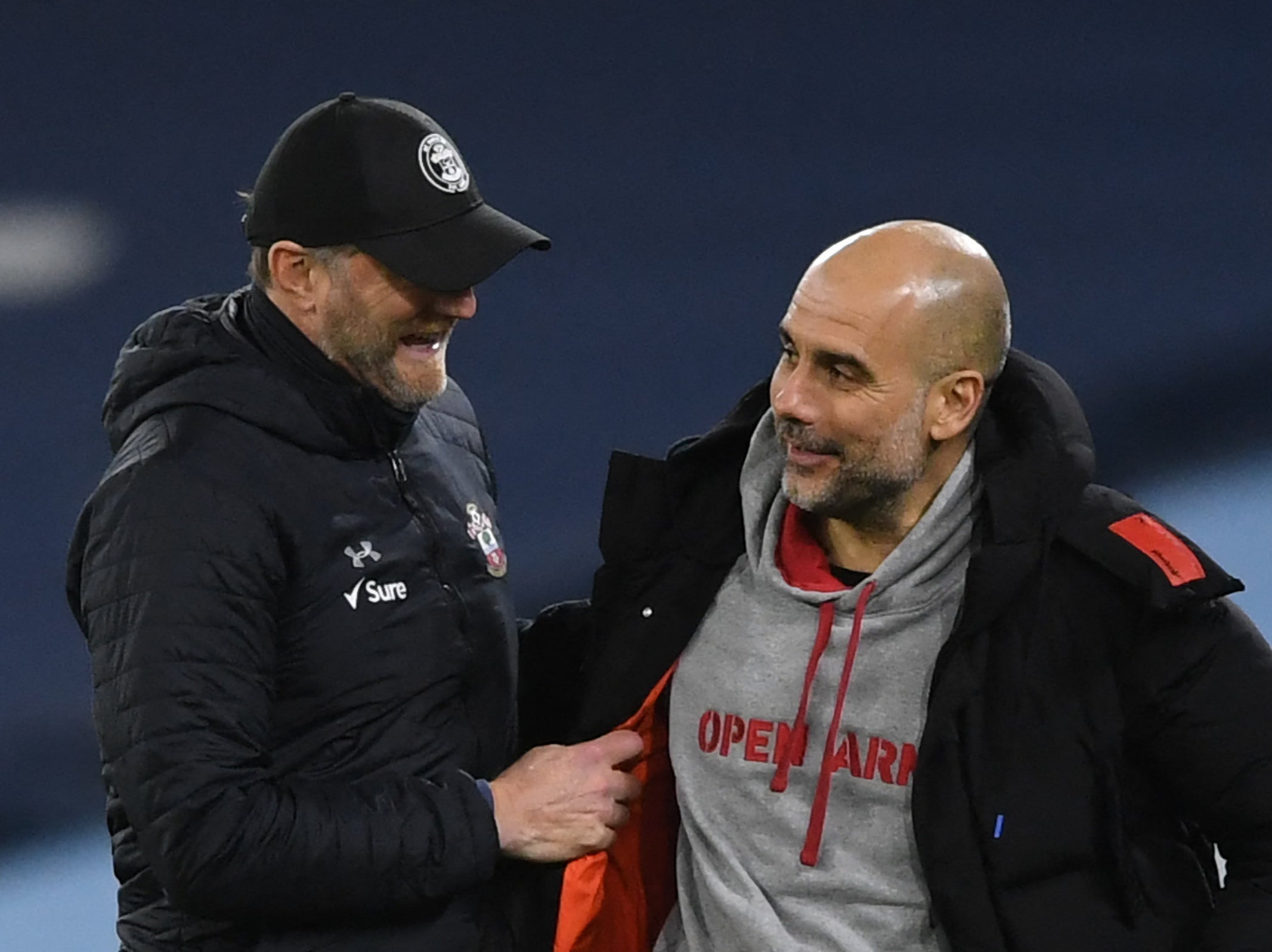 Manchester City coach Pep Guardiola (right) with Southampton manager Ralph Hasenhuttl
