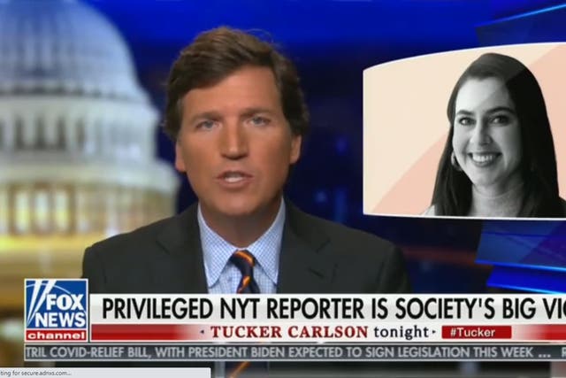 <p>Tucker Carlson’ comment about New York Times journalist were accused of harrasment</p>