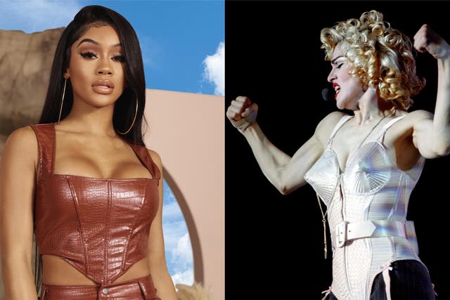 Saweetie and Madonna wearing corsets