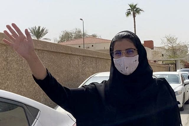 Saudi activist Loujain al-Hathloul is pictured on her way to the state security court in the Saudi capital Riyadh