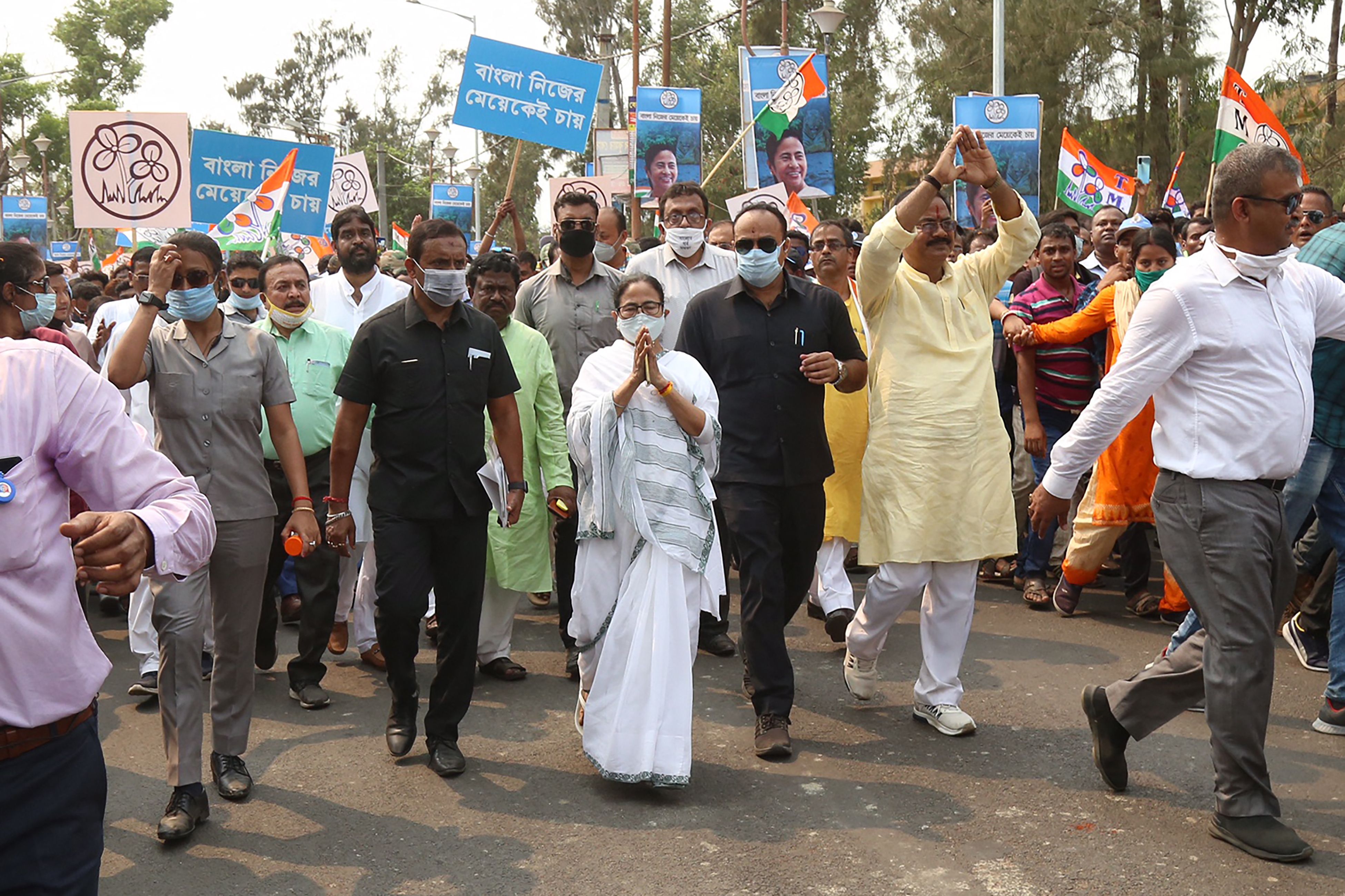 <p>Mamata Banerjee while going to file her nomination from Nandigram, ahead of the state assembly polls</p>