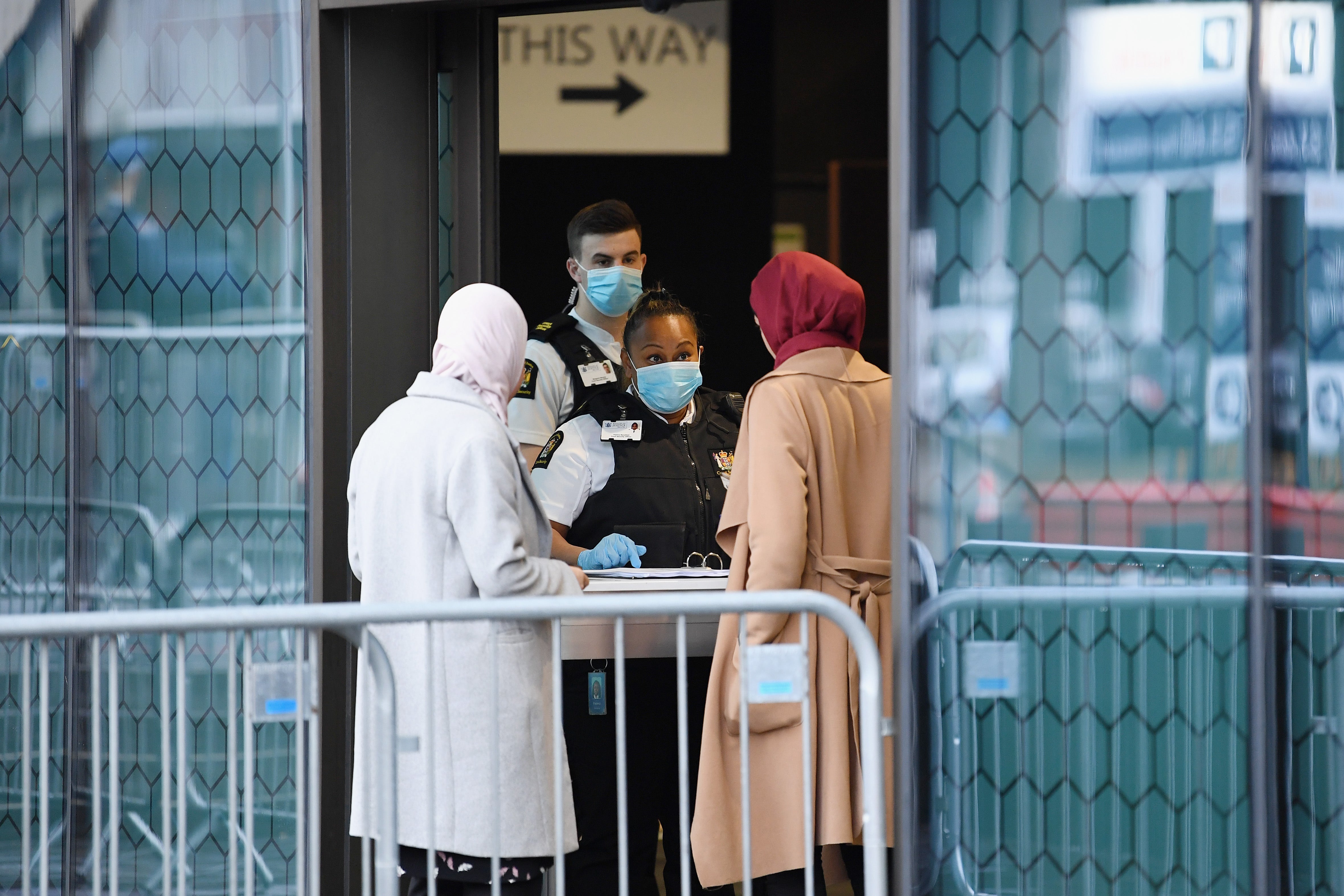 A security check is seen as victims arrive at Christchurch High Court for the sentencing hearing of Brenton Harrison Tarrant