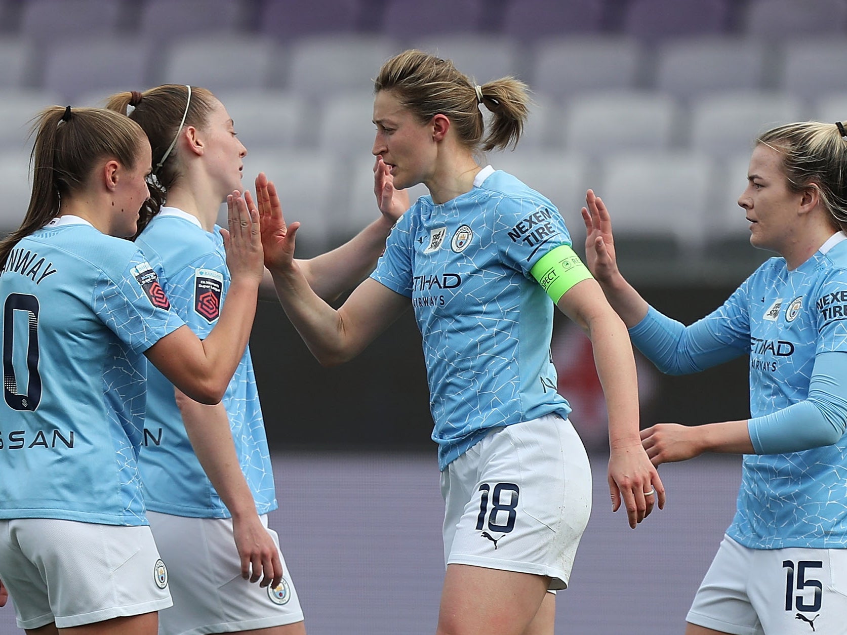 Ellen White (second right) scored twice as Manchester City dominated Fiorentina