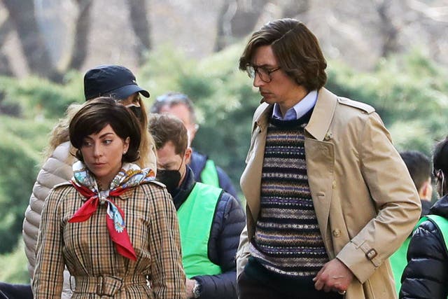 Adam Driver and Lady Gaga are seen filming ‘House of Gucci’ on 10 March 2021 in Milan, Italy