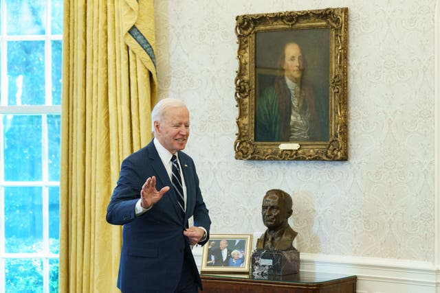 <p>US President Joe Biden after signing the American Rescue Plan on March 11, 2021, in the Oval Office of the White House in Washington, DC.</p>