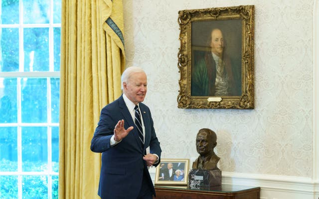 <p>US President Joe Biden after signing the American Rescue Plan on March 11, 2021, in the Oval Office of the White House in Washington, DC.</p>