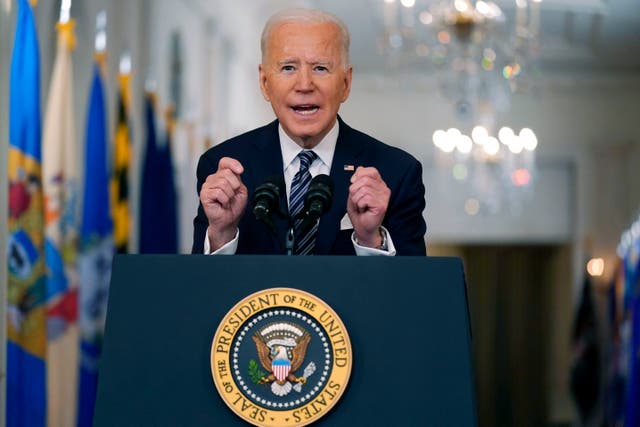 <p>President Joe Biden speaks about the Covid-19 pandemic during a prime-time address from the East Room of the White House on Thursday</p>