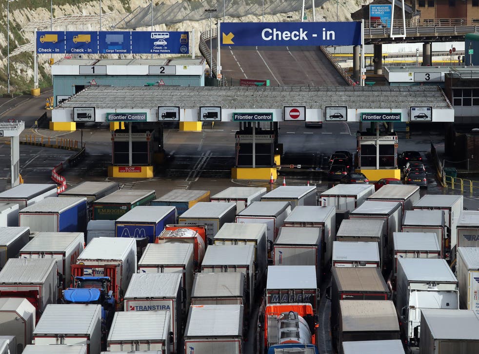 <p>UK lorries held up at Dover in January 2021 </p>