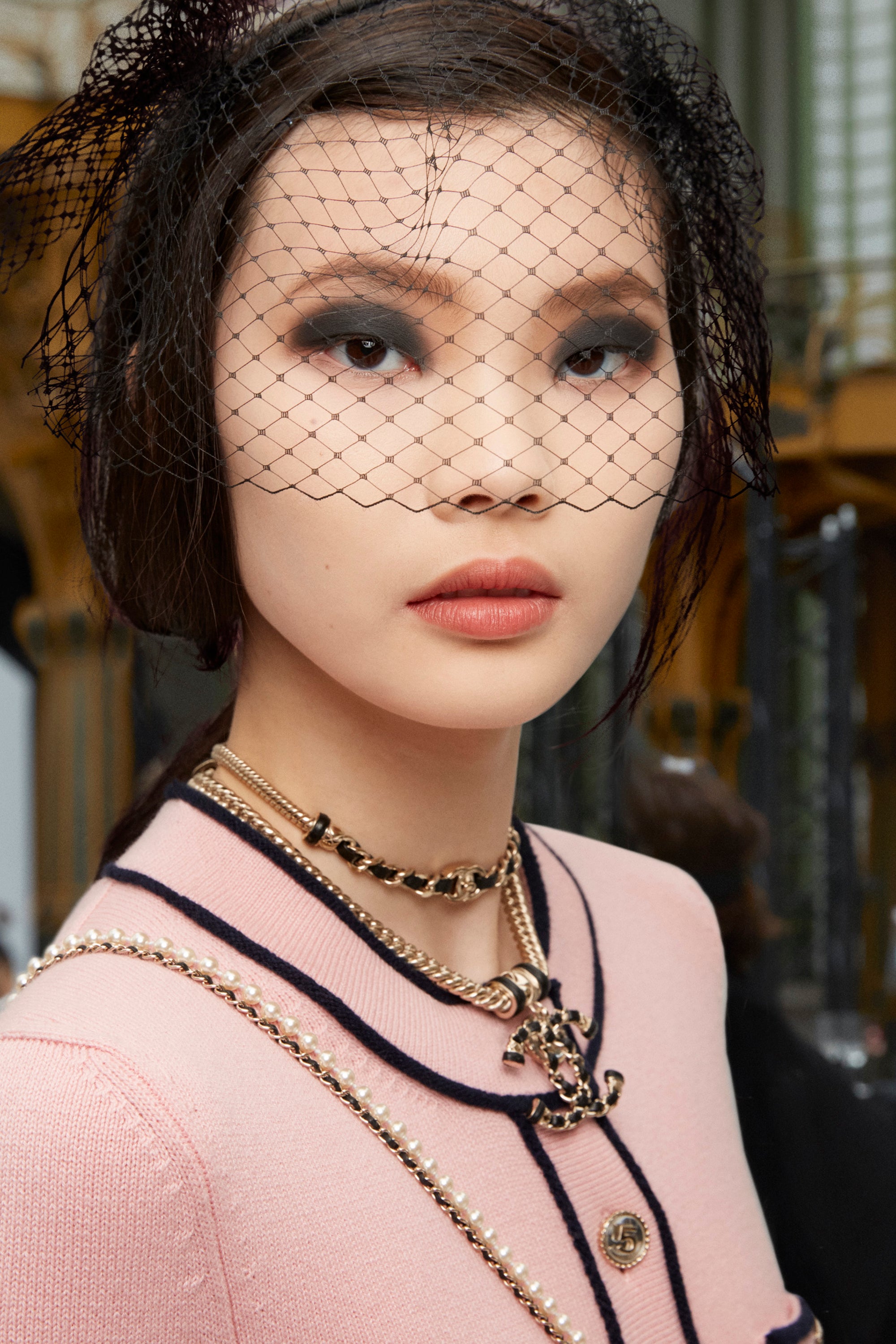 model backstage at Chanel SS21