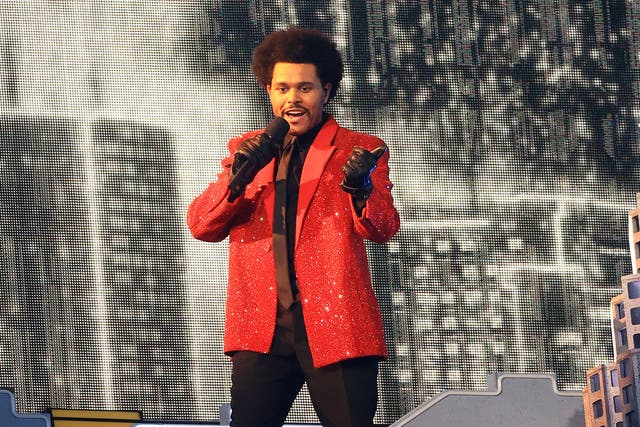 The Weeknd performs during the Super Bowl LV Halftime Show on 7 February 2021 in Tampa, Florida