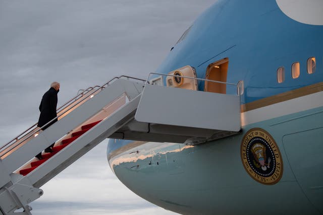 <p>President Joe Biden (not the intruder) boards Air Force One on 16 February</p>
