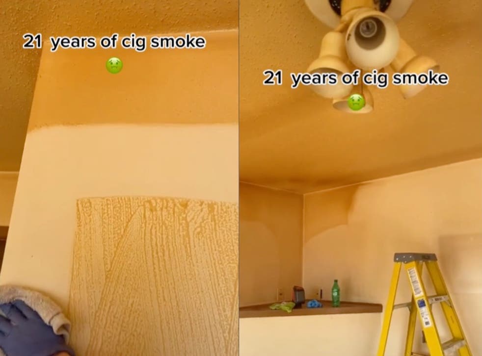 Viral Tiktok Shows Before And After Cleaning Of 21 Years Cigarette Smoke The Independent - Removing Nicotine Stains From Walls And Ceilings