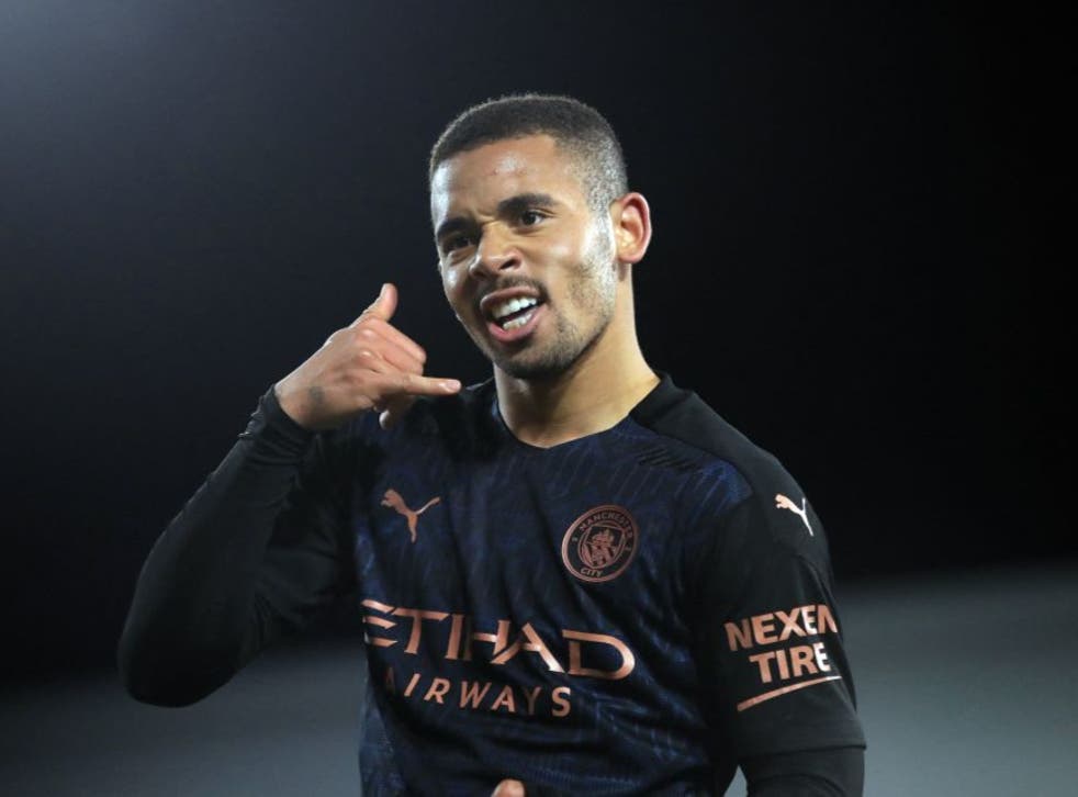 <p>Gabriel Jesus celebrates scoring for Man City</p>