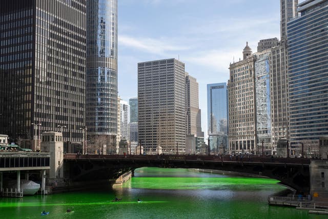 <p>The Chicago River was dyed green ahead of St Patrick’s Day. </p>