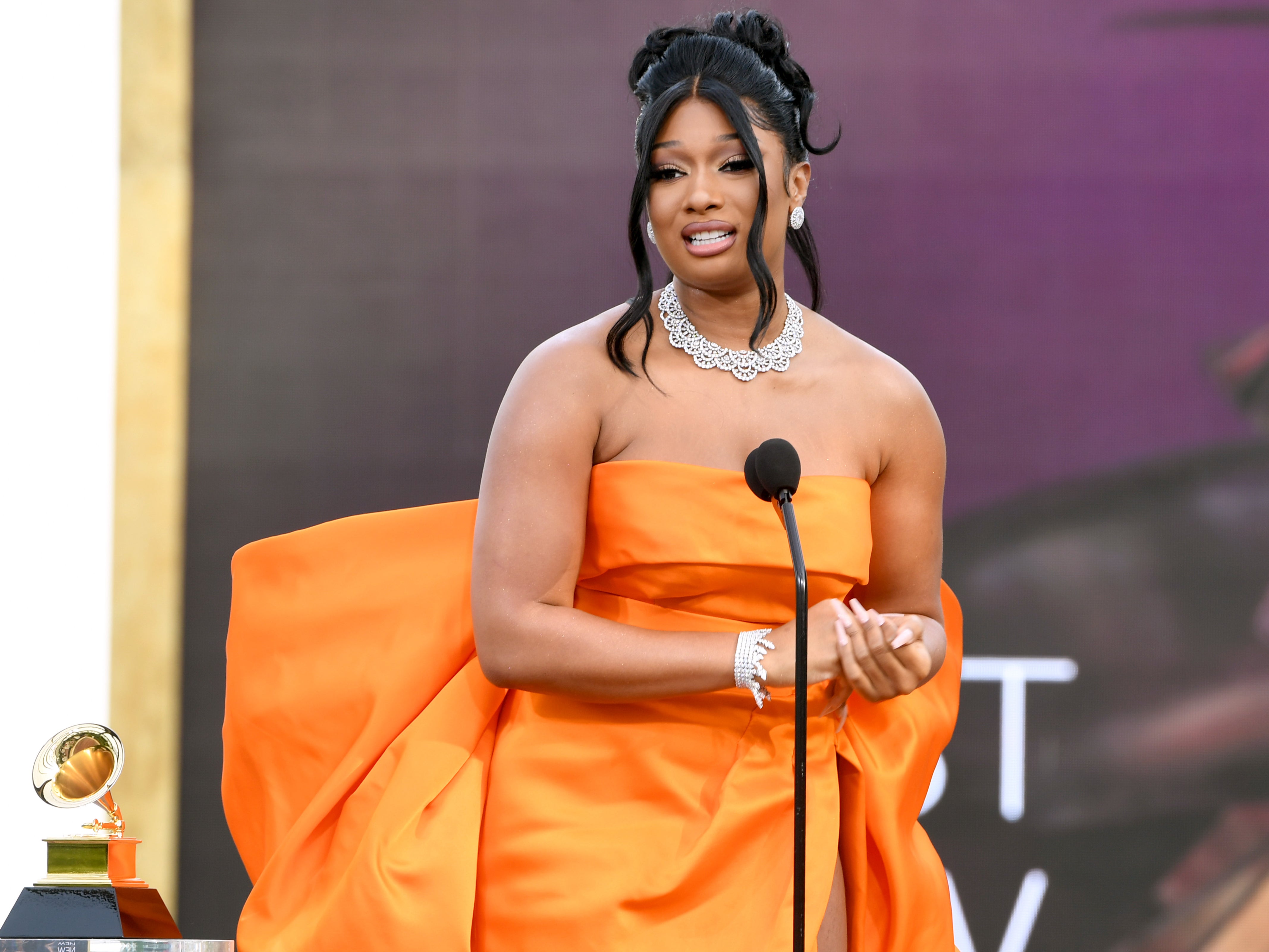 Megan Thee Stallion accepts the Grammy for Best New Artist