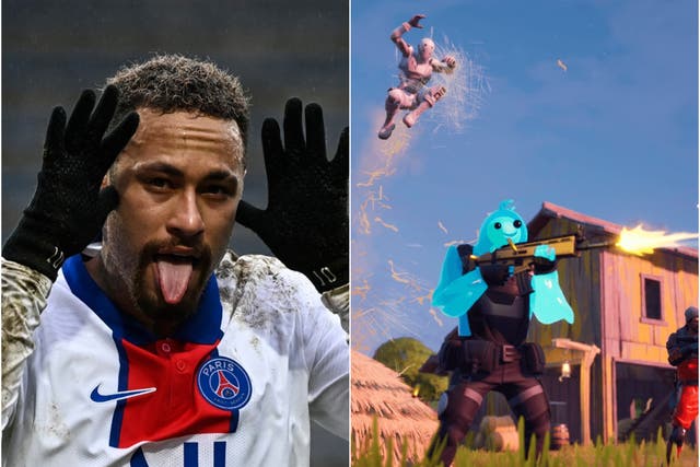 (Left) Neymar, rumoured to appear in the next season of Fortnite (right)