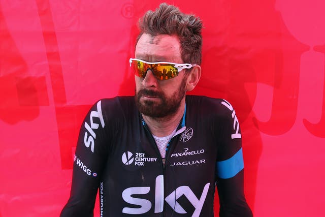 <p>Sir Bradley Wiggins in 2015, during his time with Team Sky</p>