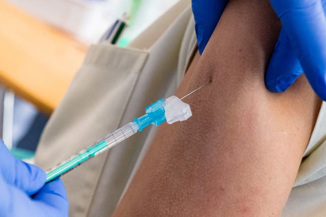 <p>Healthcare worker receives AstraZeneca vaccine</p>