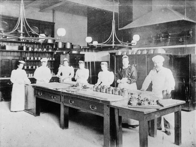 <p>Upstairs, downstairs: kitchen staff at Waddesdon in 1900</p>